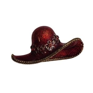 Vintage Gold‎ Ruby Red Hat Society Brooch Enamel Floral Pendant Gift